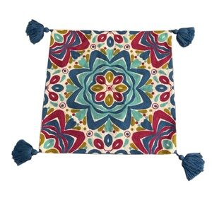 Colorful Mandala Pattern Embroidwred Square Pillow Case Cover with Tassels Boho